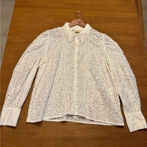 SEZANE Chemise CARA CREAM Womens Size 40 Eyelet Collared Button Blouse Cotton